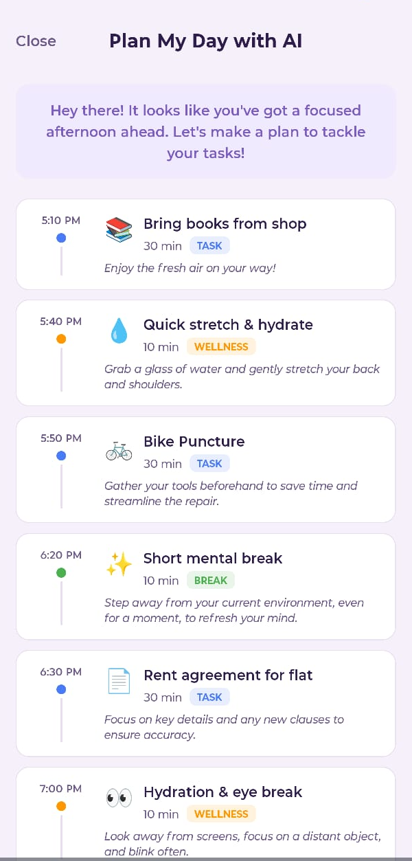 AI Day Planner in action