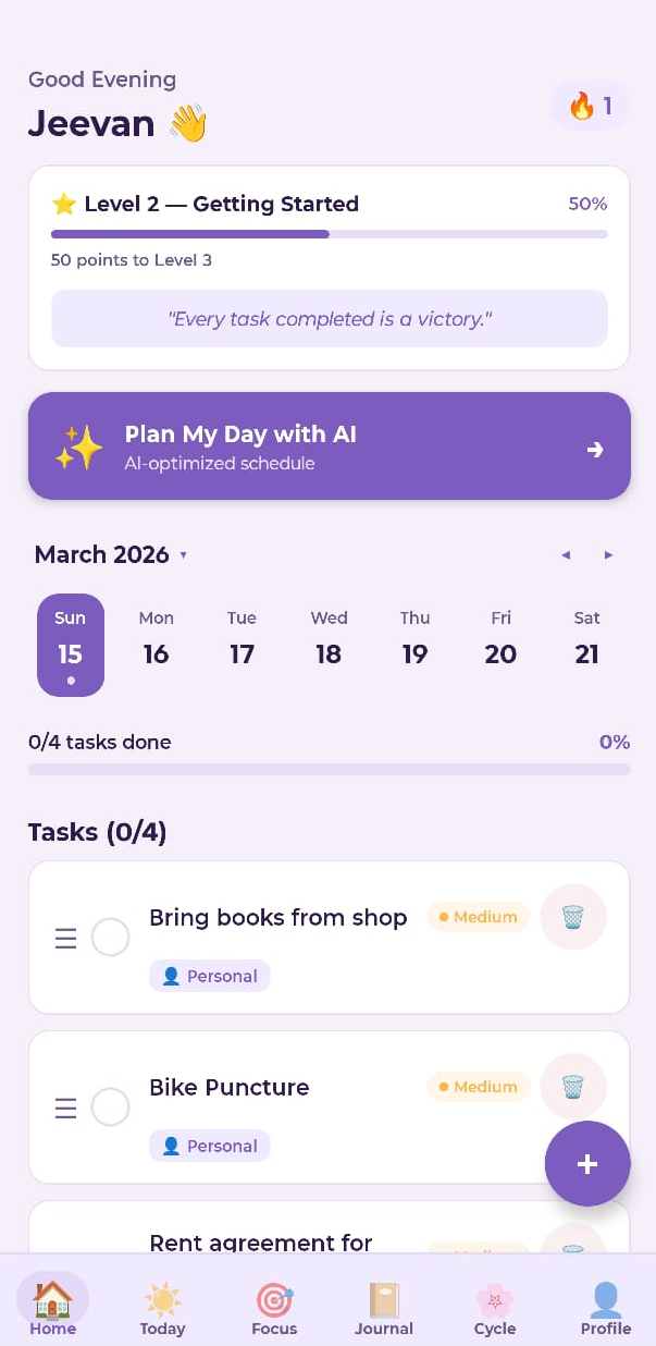 Easara Home Screen